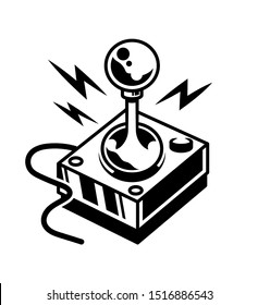 Alte Schule Vintage Joystick für Spiel Retro-Videospiel-Gamer Arcade. Individuelle Design-Vektorillustration Isometrische Illustration mit Icon Gamepad Controller der Geek-Kultur. Maschinelles Spielzeug für das Kontrollspiel. Print-Design