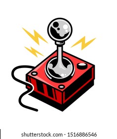 Old school vintage joystick for play retro video game gamer arcade. Custom design vector Isometric illustration with icon gamepad controller of geek culture. Machine toy for control game. Print design