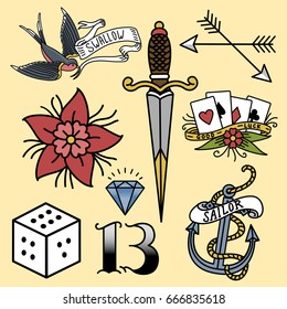 Old school vintage retro tattoo ink art style hand drawn tattooing symbol traditional graphic drawing vector illustration