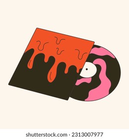 Old School vinyl plate with songs of eighties. Isolated icon of vintage music record with soundtracks and melodies, songs and symphonies. Nostalgia for past, vector in flat style