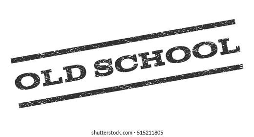 Old School watermark stamp. Text tag between parallel lines with grunge design style. Rubber seal stamp with dirty texture. Vector color ink imprint on a white background.