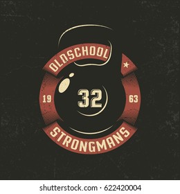 Old school weight with a circular ribbon - Logo template for retro gym. Grunge texture on separate layers and can be easily disabled.