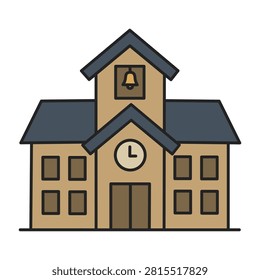 Old schoolhouse building with bell tower and clock for back to school elementary education and classic school concept