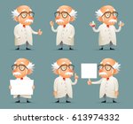 Old Scientist Character Icons Retro Set Cartoon Design Mobile Game Vector Illustration