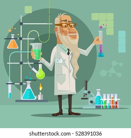 Old scientist character. Vector flat cartoon illustration