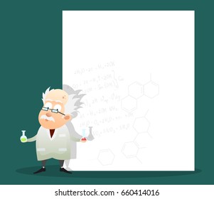 Old Scientist Character.chemistry. Space for text. Vector Illustration