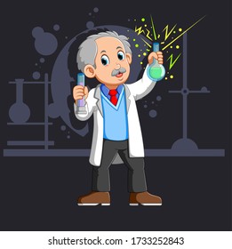 Old Scientist with a flask of illustration