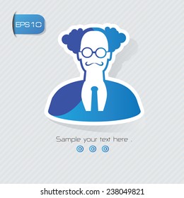 Old scientist symbol,sticker design,blue version,clean vector