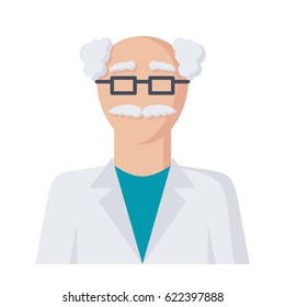 Old scientist, vector illustration in flat style