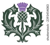Old Scottish design. Thistle flower in Celtic ethnic style, isolated on white, vector illustration