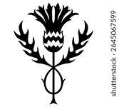 Old Scottish design. Thistle flower in Celtic ethnic style, isolated on white, vector illustration