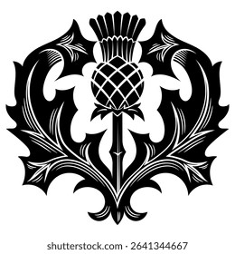 Old Scottish design. Thistle flower in Celtic ethnic style, isolated on white, vector illustration