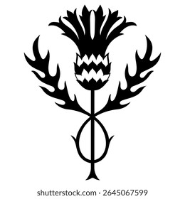 Antigo design escocês. Flor de cardo em estilo étnico celta, isolada em branco, ilustração vetorial