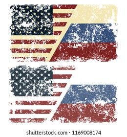 Old scratched flag of China. Vector illustration of vintage flags of USA and Russia. Removable scratches.