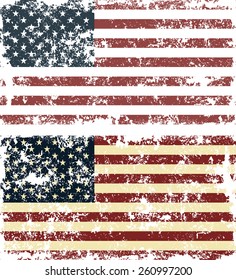 Old Scratched Flag. Vector Illustration Of Vintage USA Flag