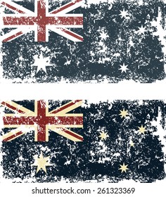 Old scratched flag. Vector illustration of vintage Australian flag