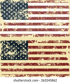 Old scratched flag. Vector illustration of vintage USA flag