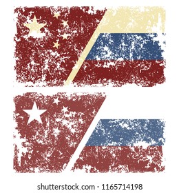 Old scratched flags of China. Vector illustration of vintage flags of China. Removable scratches.