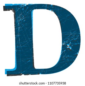 Old scratched font.Letter D