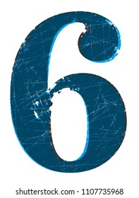 Old scratched font.Number 6