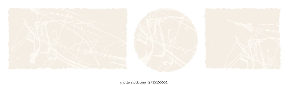 Altes gekratztes Papier-Hintergrund-Set. Verzerrte Retro Textur Gezacktes Rechteck, Quadrat und Kreis. Vektorgrafik. Leeres Vintage-Blatt im isolierten Alter für Poster, Schablone, Banner und Dekor. Keine AI