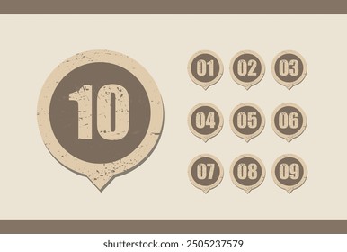 Old scratched signs with grunge-style numerals. Vector illustration