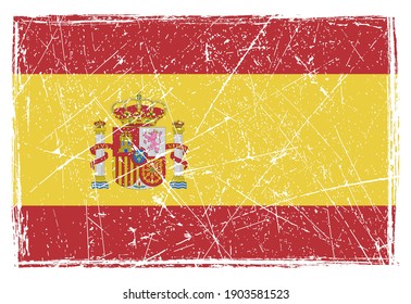 Old Scratched Spain Flag.Grunge Flag Of Spain.