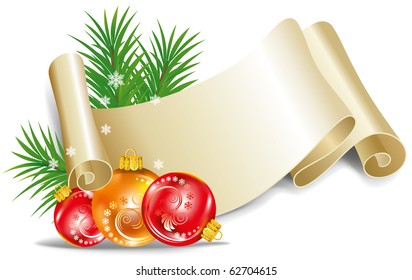 Viejo pergamino para invitación de navidad. Ilustración vectorial.