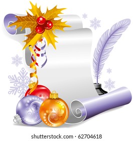 Old scroll for christmas invitation. Vector illustration.