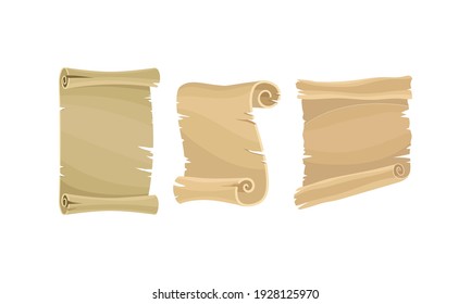 Old Scroll or Curved Manuscript as Paper Document and Historic Chronicle Vector Set