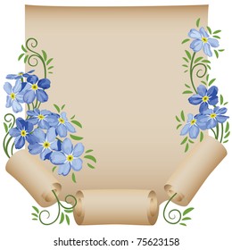 Old scroll. Flowers. Forget-me-not.