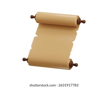 Old scroll paper icon 3d render concept of antique frame blank page, old map paper vector illustration