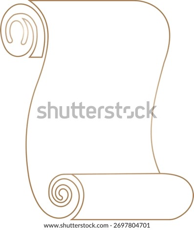 Old scroll paper icon antique parchment, vintage manuscript, and rolled document ancient writing and medieval paper in black line, and gradient style vector illustration
