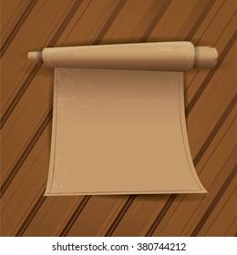 Old Scroll paper on wooden table background. Old vintage paper on wood