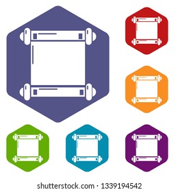 Old scroll parchment icons vector colorful hexahedron set collection isolated on white