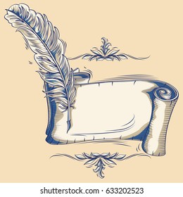 Old scroll and quill pen