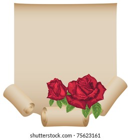 Old scroll. Red roses.