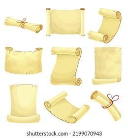 Old Scroll or Roll of Papyrus, Parchment or Paper Containing Writing Vector Set