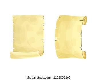 Old Scroll or Roll of Papyrus, Parchment or Paper Containing Writing Vector Set
