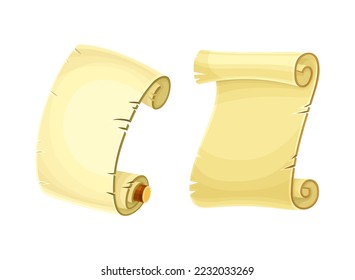 Old Scroll or Roll of Papyrus, Parchment or Paper Containing Writing Vector Set