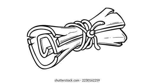 Old scroll sketch. Torn paper scroll with a ribbon for games. Vector illustration isolated in white background