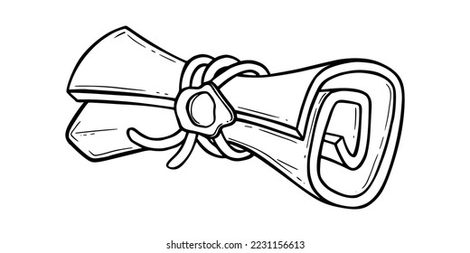 Old scroll sketch. Torn paper scroll with a seal for games. Vector illustration isolated in white background