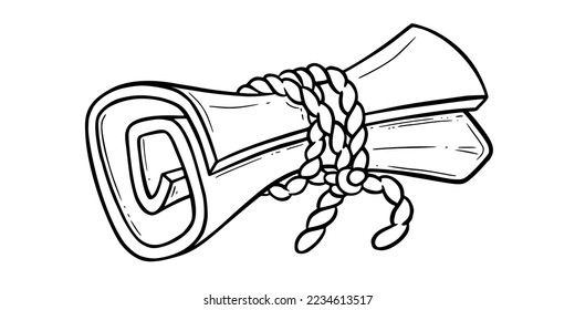 Old scroll sketch. Torn paper scroll with a ribbon for games. Vector illustration isolated in white background