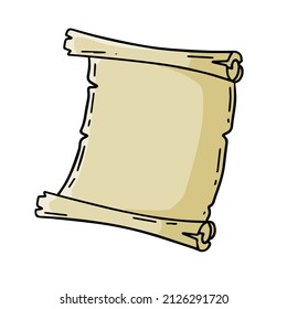 Old scroll. Template for antique text. Medieval papyrus. Paper for writing. Outline cartoon illustration