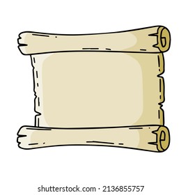 Old scroll. Template for antique text. Medieval papyrus. Paper for writing. Outline cartoon illustration