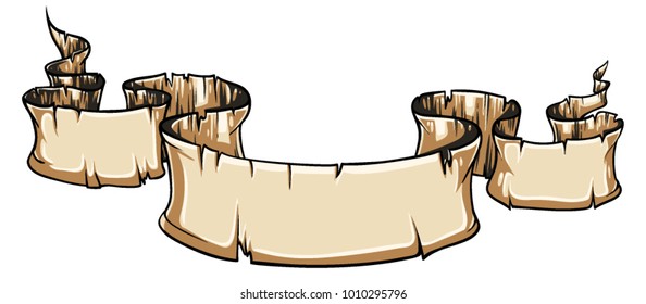 Old scroll vector grungy ribbon folded and ends fluttering vector illustration.
