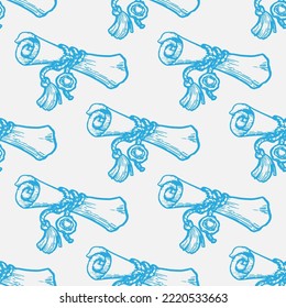 Old scroll with wax seal vector seamless pattern on white background