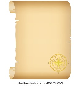 Old scroll with wind rose. The color of the wind rose - gold.