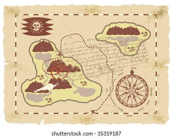 Old sea map of the island of treasures.