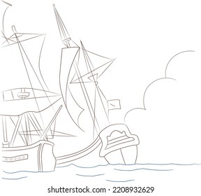 The Old Sea War Vector Line Art